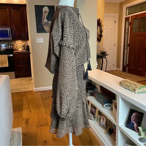 Aqua Printed Ruffle Mini Dress Brown Leopard Print Bloomingdale’s Size S - Picture 11 of 16